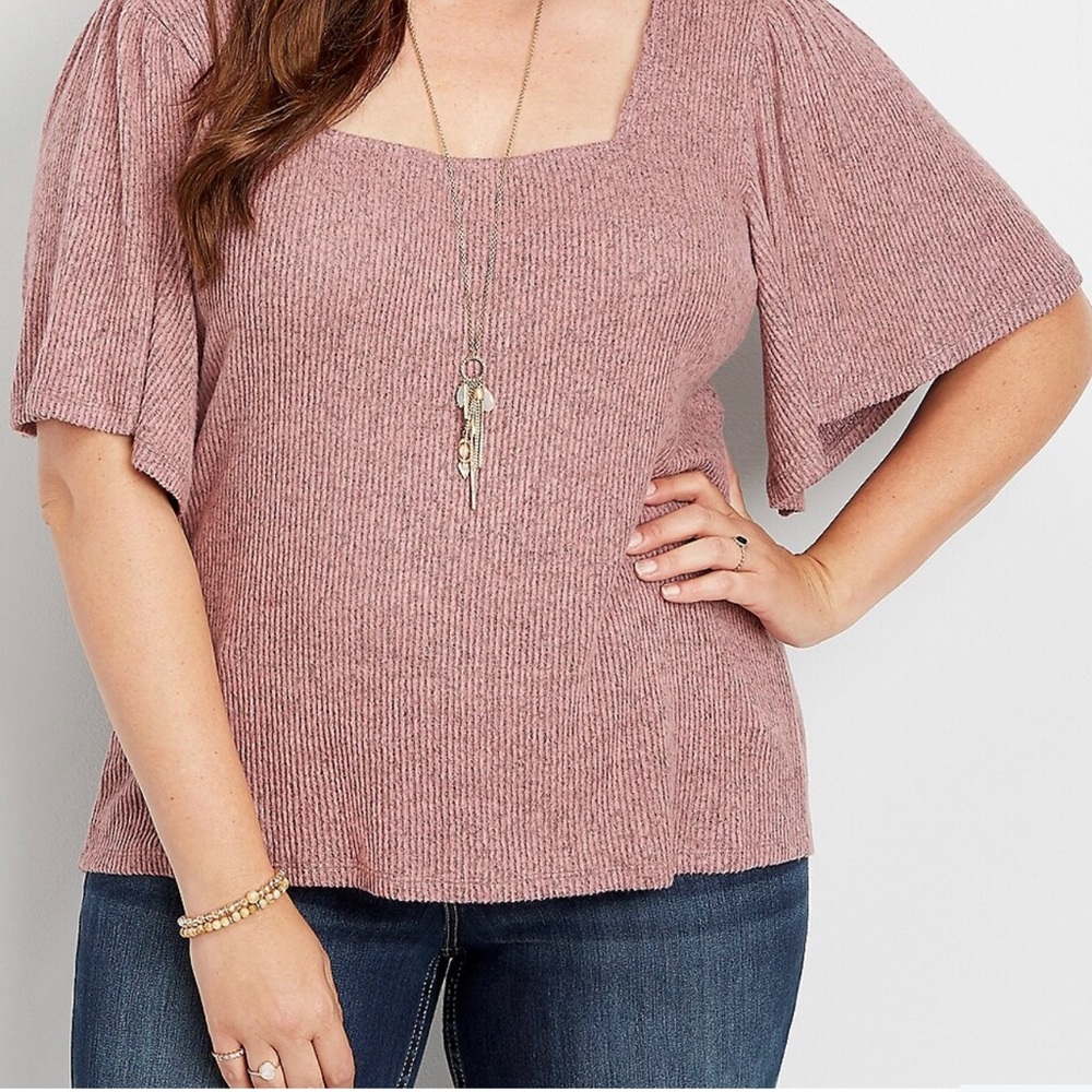 plus size solid ribbed square neck top